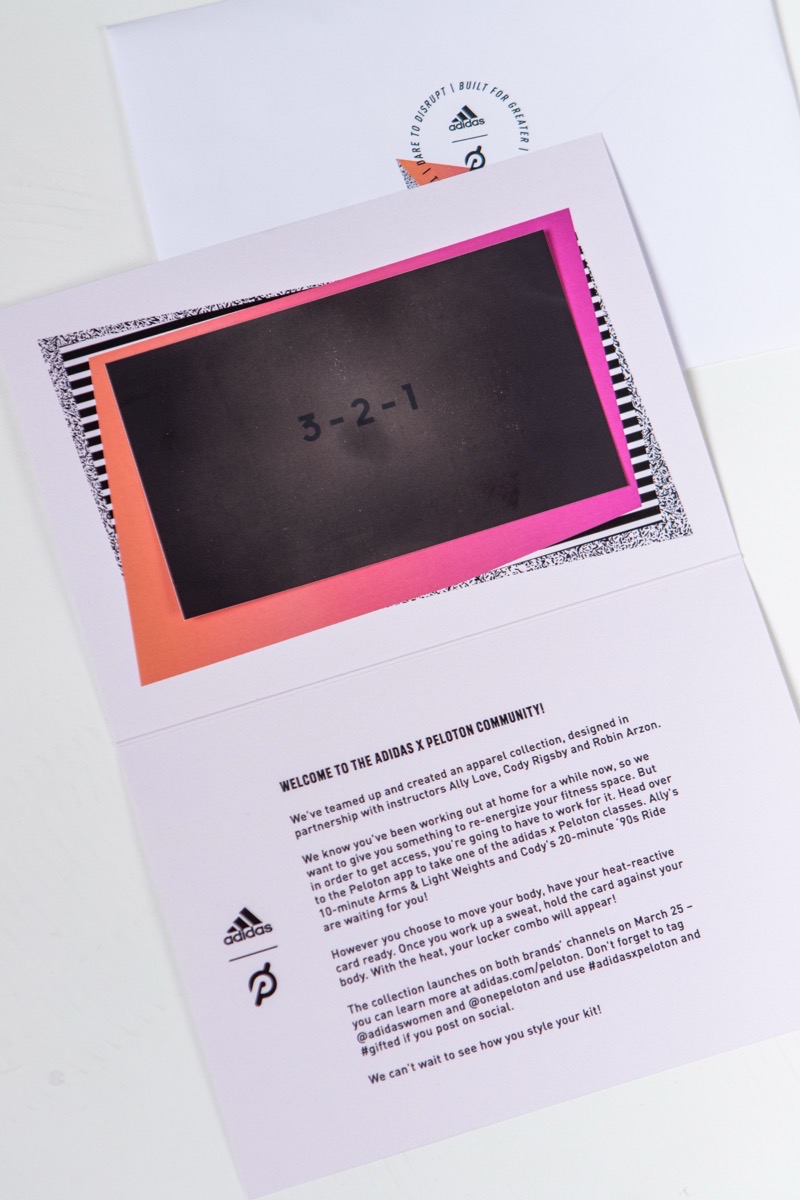 adidas x Peloton influencer mailer with heat-reactive card