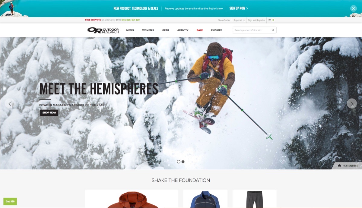 Outdoor Research homepage design